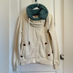 Wanakome Hestia Jacket Sweater Full Side Zip Cowl Neck Women's S Cream